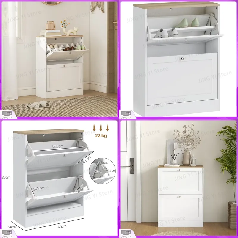 Shoe Rack Cabinet Narrow Entryway - Scarpiera stretta con 2 ante a