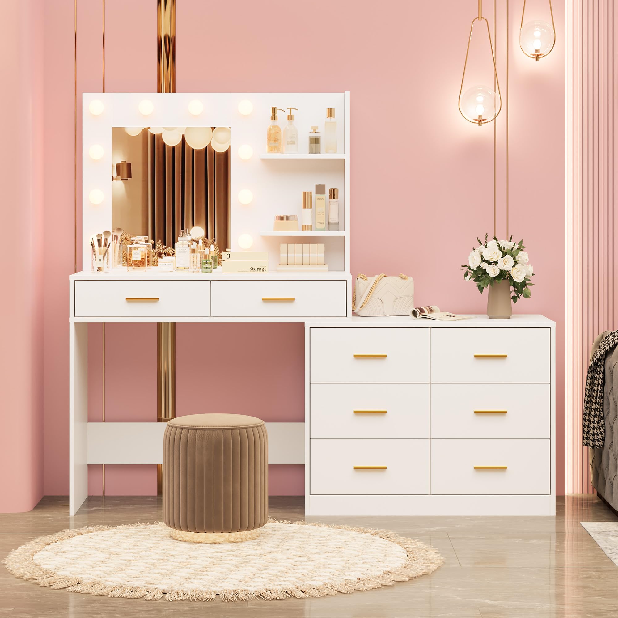 Dressing Table Vanity With Lighted Mirror - Tavolo da trucco con specchio e