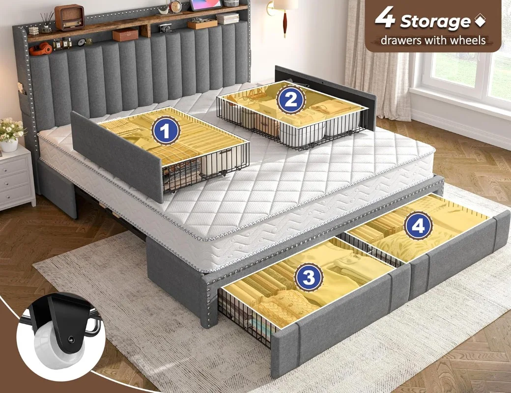 EnHomee Letto Matrimoniale Imb - King Size Bed Frame With Storage Drawers recensione e prezzo
