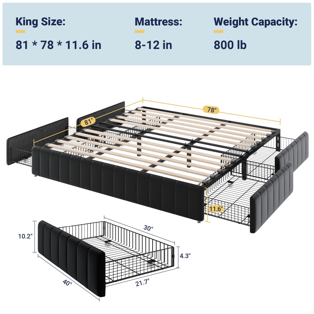 Letto matrimoniale con struttu - King Size Bed Frame With Storage Drawers recensione e prezzo